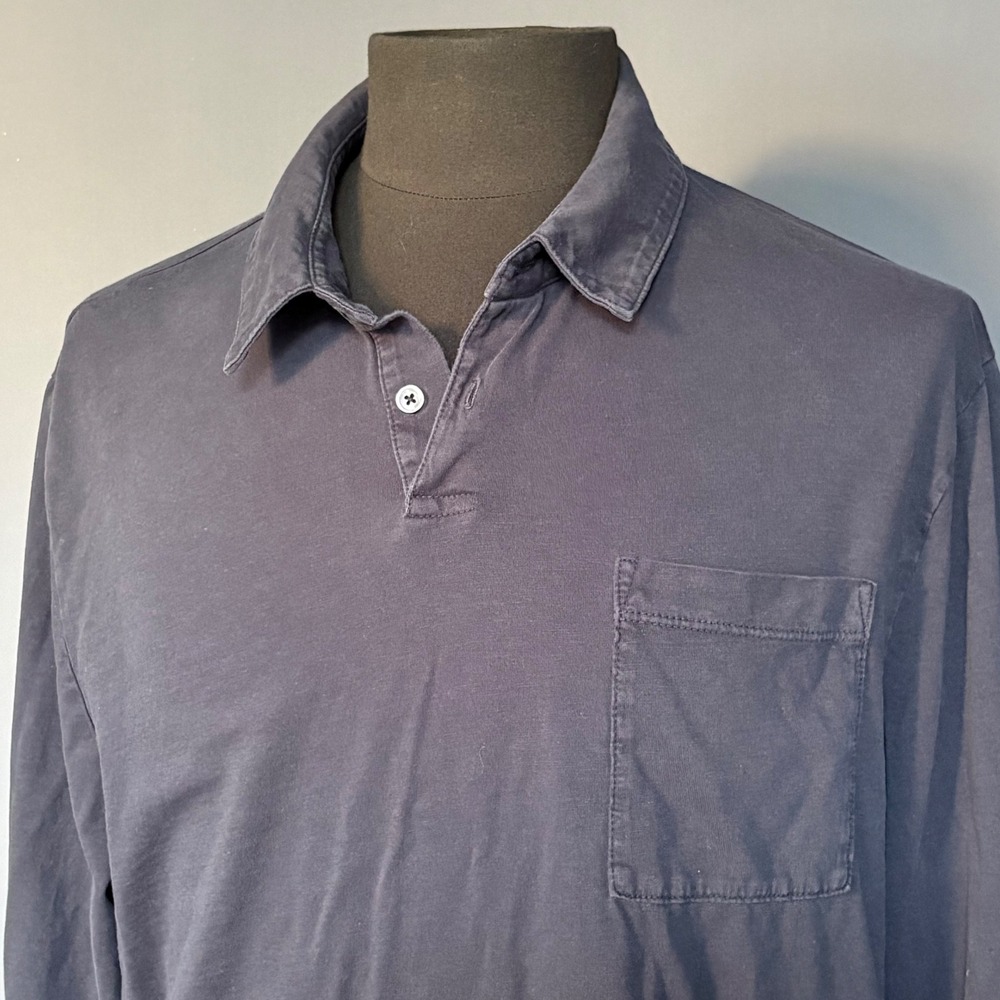 James Perse Navy Supima Cotton Long Sleeve Pocket Polo | Size 4 L | MSX3304